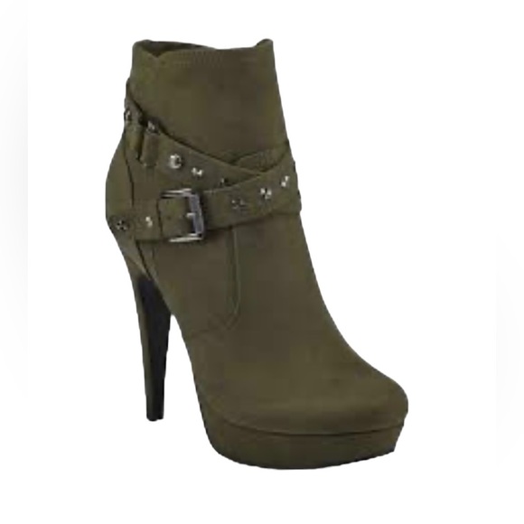 🖤 GUESS GBG Deeka Dark Army Green High Heels 7.5M NEW - Picture 1 of 6